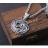 Кулон Геральта медальйон 3D Відьмак (The Witcher) з нержавіючої сталі + деревяний бокс №2
