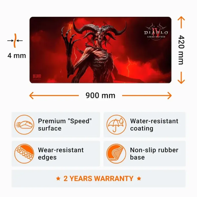 Килимок для миші ігрова поверхня Blizzard DIABLO IV: Lord of Hatred Mephisto Діабло XL (90*42 cm)
